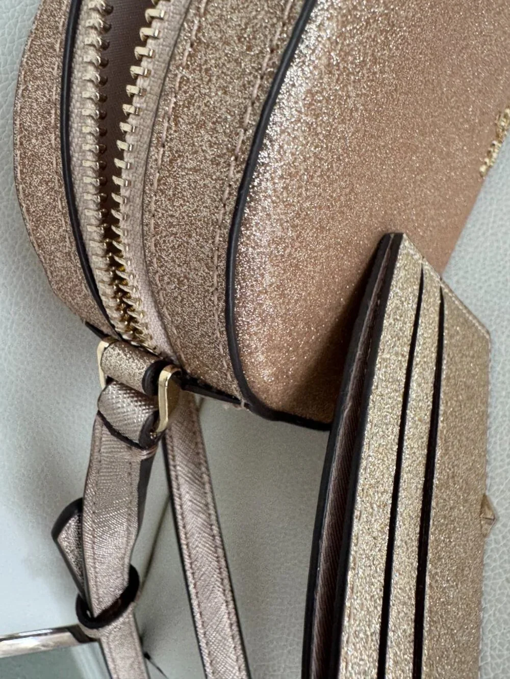 Kate Spade Glimmer Oval Camera Bag & Kenzie Glitter Card Case NWOT